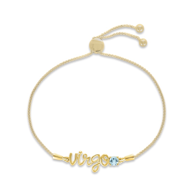 Main Image 1 of Aquamarine Zodiac Virgo Bolo Bracelet 10K Yellow Gold 9.5&quot;