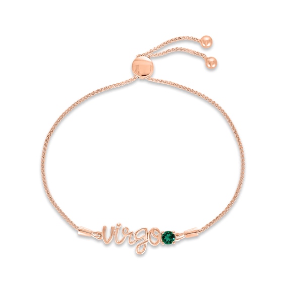 Lab-Created Emerald Zodiac Virgo Bolo Bracelet 10K Rose Gold 9.5"