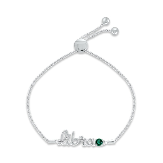 Lab-Created Emerald Zodiac Libra Bolo Bracelet Sterling Silver 9.5"