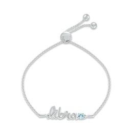 Aquamarine Zodiac Libra Bolo Bracelet Sterling Silver 9.5&quot;