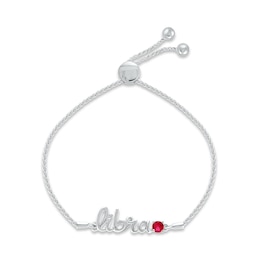 Lab-Created Ruby Zodiac Libra Bolo Bracelet 10K White Gold 9.5&quot;