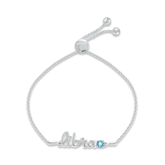 Swiss Blue Topaz Zodiac Libra Bolo Bracelet 10K White Gold 9.5"