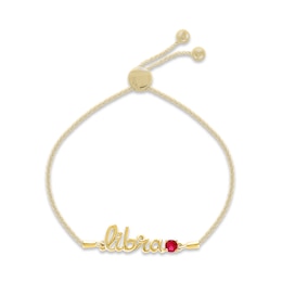 Lab-Created Ruby Zodiac Libra Bolo Bracelet 10K Yellow Gold 9.5&quot;