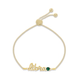 Lab-Created Emerald Zodiac Libra Bolo Bracelet 10K Yellow Gold 9.5&quot;