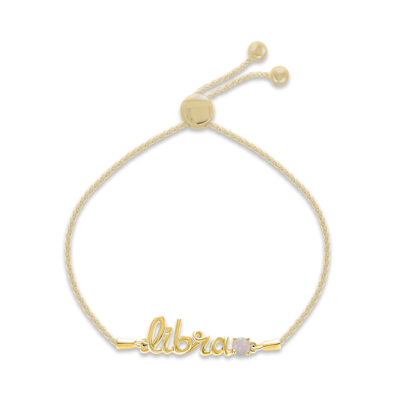 Main Image 1 of Lab-Created Opal Zodiac Libra Bolo Bracelet 10K Yellow Gold 9.5&quot;