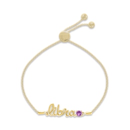 Amethyst Zodiac Libra Bolo Bracelet 10K Yellow Gold 9.5&quot;