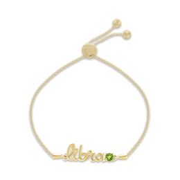 Peridot Zodiac Libra Bolo Bracelet 10K Yellow Gold 9.5&quot;