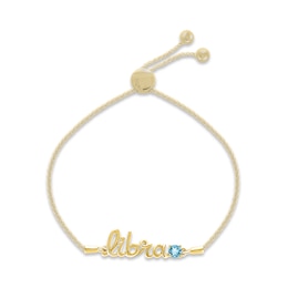 Swiss Blue Topaz Zodiac Libra Bolo Bracelet 10K Yellow Gold 9.5&quot;