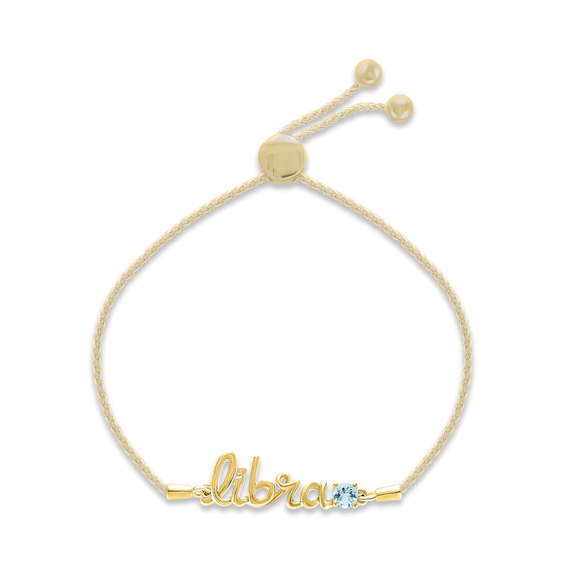 Aquamarine Zodiac Libra Bolo Bracelet 10K Yellow Gold 9.5