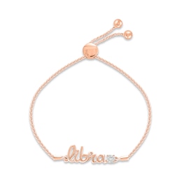 White Lab-Created Sapphire Zodiac Libra Bolo Bracelet 10K Rose Gold 9.5&quot;