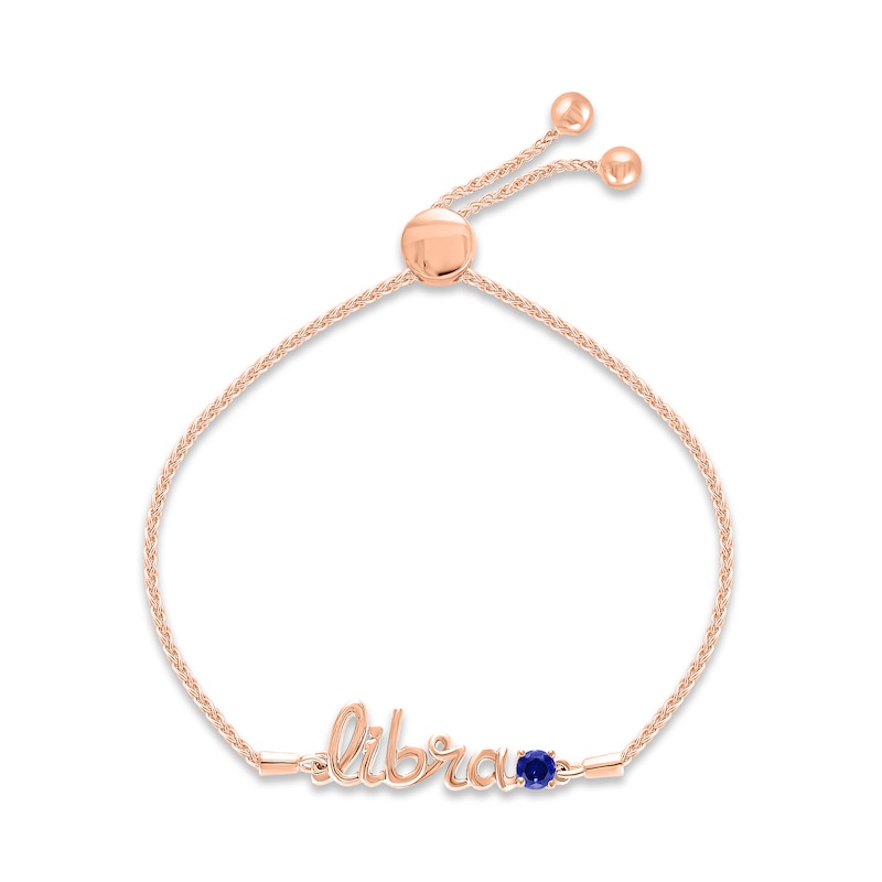 Main Image 1 of Blue Lab-Created Sapphire Zodiac Libra Bolo Bracelet 10K Rose Gold 9.5&quot;