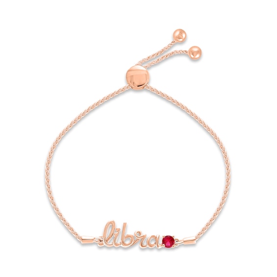 Lab-Created Ruby Zodiac Libra Bolo Bracelet 10K Rose Gold 9.5"