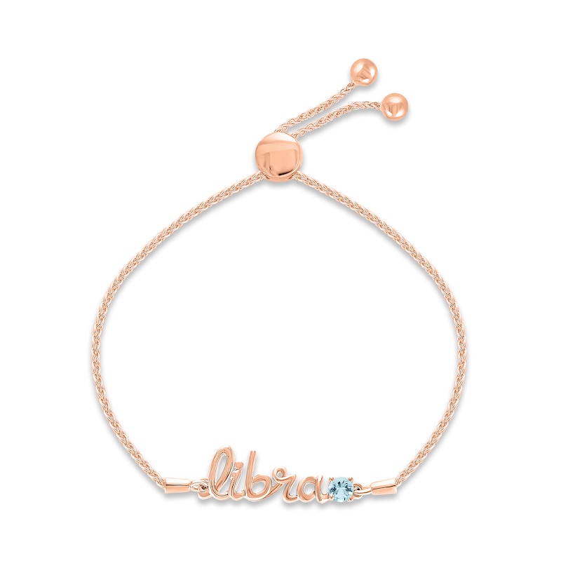 Aquamarine Zodiac Libra Bolo Bracelet 10K Rose Gold 9.5"