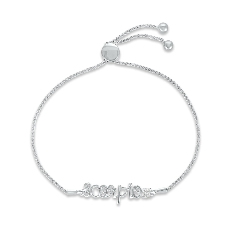 Main Image 1 of White Lab-Created Sapphire Zodiac Scorpio Bolo Bracelet Sterling Silver 9.5&quot;