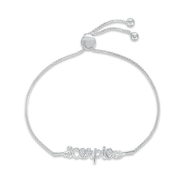 White Lab-Created Sapphire Zodiac Scorpio Bolo Bracelet 10K White Gold 9.5&quot;