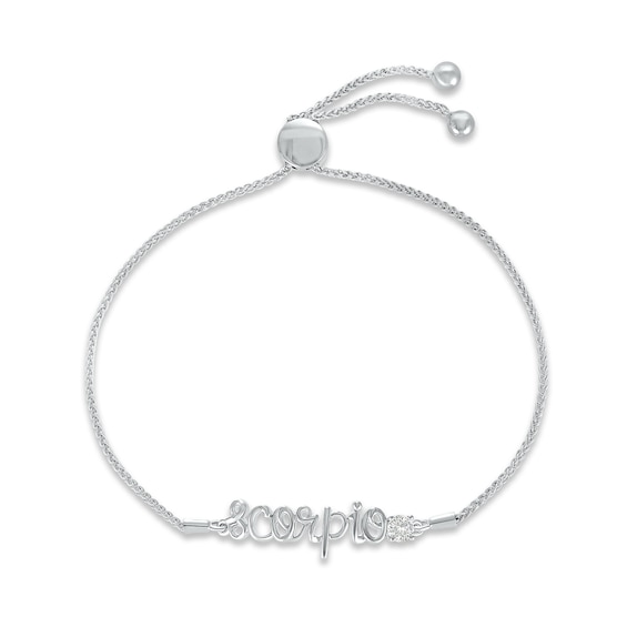 White Lab-Created Sapphire Zodiac Scorpio Bolo Bracelet 10K White Gold 9.5"