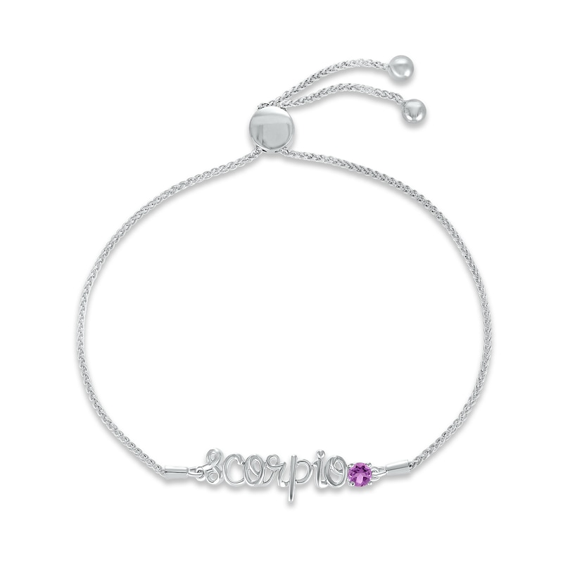 Main Image 1 of Amethyst Zodiac Scorpio Bolo Bracelet 10K White Gold 9.5&quot;