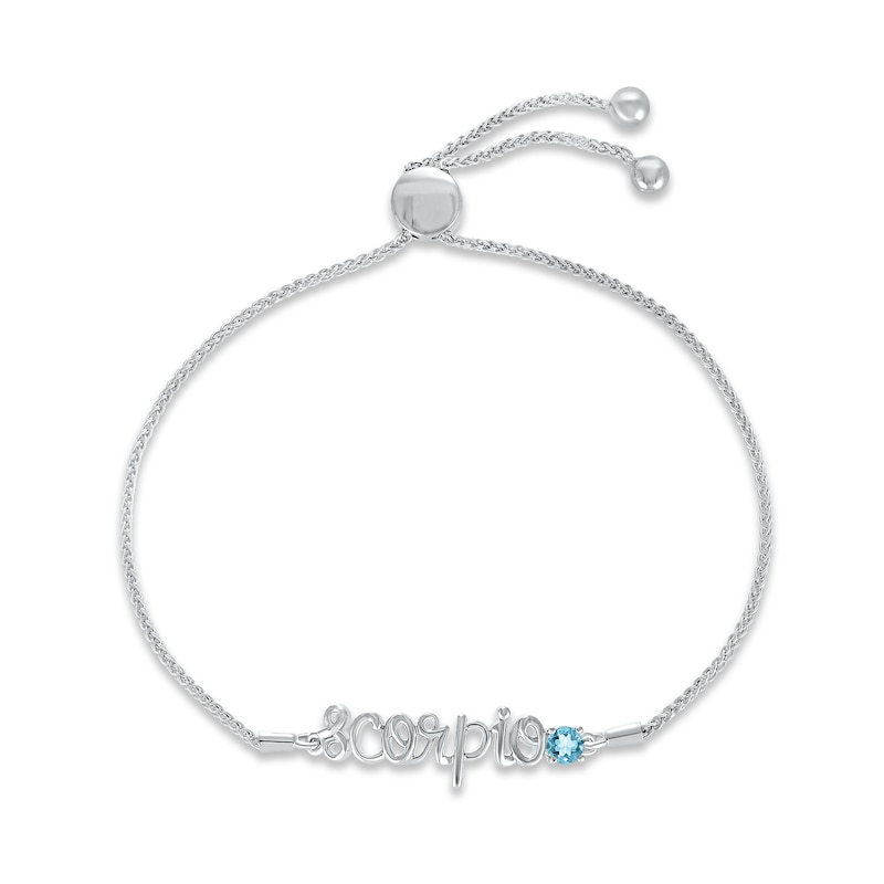 Main Image 1 of Swiss Blue Topaz Zodiac Scorpio Bolo Bracelet 10K White Gold 9.5&quot;