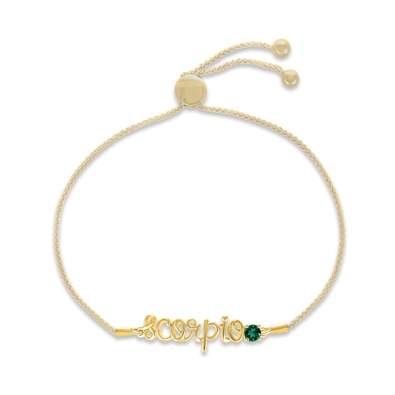 Lab-Created Emerald Zodiac Scorpio Bolo Bracelet 10K Yellow Gold 9.5"