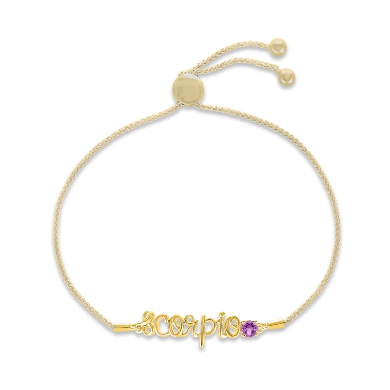 Main Image 1 of Amethyst Zodiac Scorpio Bolo Bracelet 10K Yellow Gold 9.5&quot;