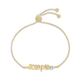 Aquamarine Zodiac Scorpio Bolo Bracelet 10K Yellow Gold 9.5&quot;