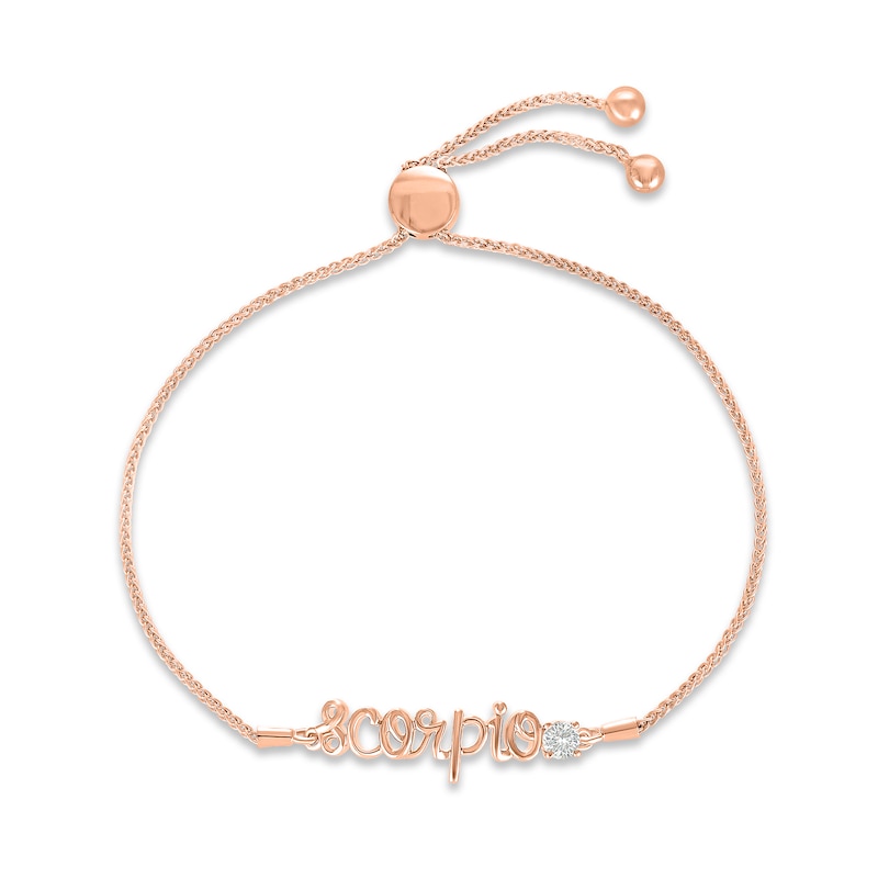 Main Image 1 of White Lab-Created Sapphire Zodiac Scorpio Bolo Bracelet 10K Rose Gold 9.5&quot;