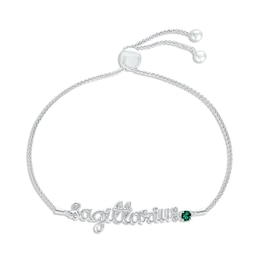 Lab-Created Emerald Zodiac Sagittarius Bolo Bracelet Sterling Silver 9.5&quot;