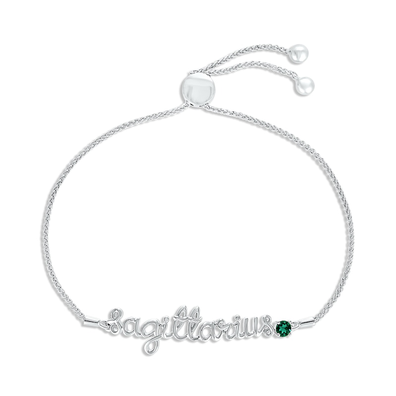 Main Image 1 of Lab-Created Emerald Zodiac Sagittarius Bolo Bracelet Sterling Silver 9.5&quot;