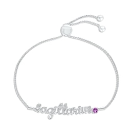 Amethyst Zodiac Sagittarius Bolo Bracelet 10K White Gold 9.5&quot;