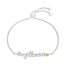 Citrine Zodiac Sagittarius Bolo Bracelet 10K White Gold 9.5&quot;