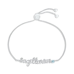 Aquamarine Zodiac Sagittarius Bolo Bracelet 10K White Gold 9.5&quot;