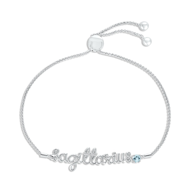 Main Image 1 of Aquamarine Zodiac Sagittarius Bolo Bracelet 10K White Gold 9.5&quot;