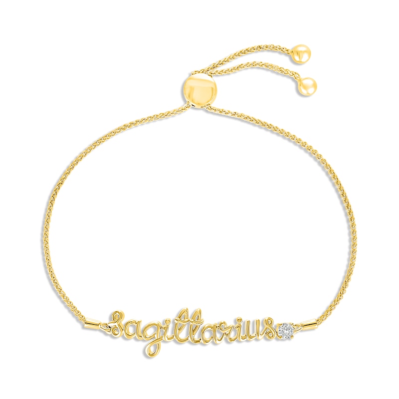 Main Image 1 of White Lab-Created Sapphire Zodiac Sagittarius Bolo Bracelet 10K Yellow Gold 9.5&quot;