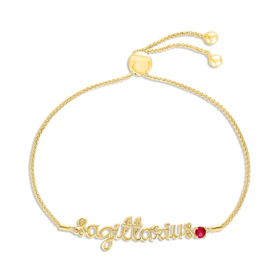 Lab-Created Ruby Zodiac Sagittarius Bolo Bracelet 10K Yellow Gold 9.5"