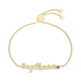 Amethyst Zodiac Sagittarius Bolo Bracelet 10K Yellow Gold 9.5&quot;