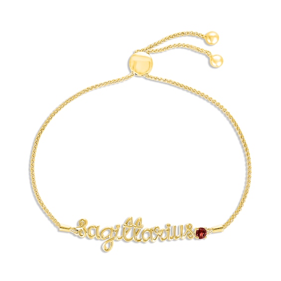Garnet Zodiac Sagittarius Bolo Bracelet 10K Yellow Gold 9.5"