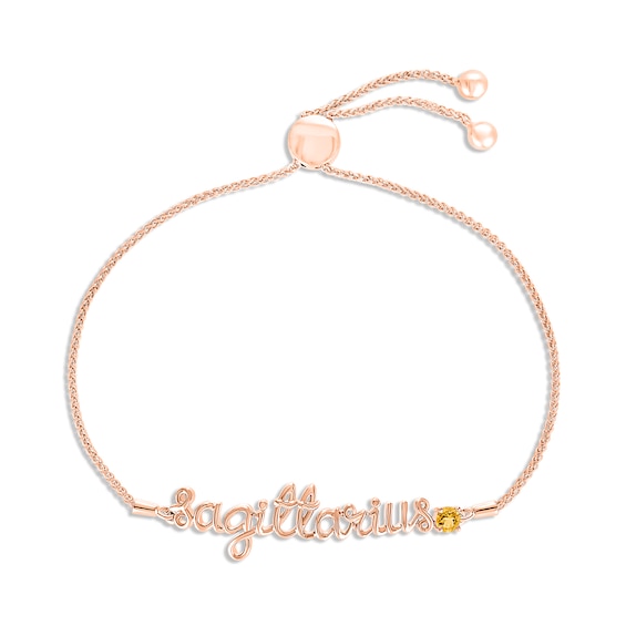 Citrine Zodiac Sagittarius Bolo Bracelet 10K Rose Gold 9.5"