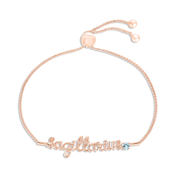 Aquamarine Zodiac Sagittarius Bolo Bracelet 10K Rose Gold 9.5"