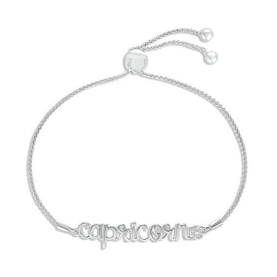 White Lab-Created Sapphire Zodiac Capricorn Bolo Bracelet Sterling Silver 9.5"