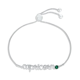 Lab-Created Emerald Zodiac Capricorn Bolo Bracelet Sterling Silver 9.5&quot;