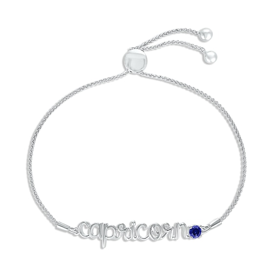 Blue Lab-Created Sapphire Zodiac Capricorn Bolo Bracelet 10K White Gold 9.5"