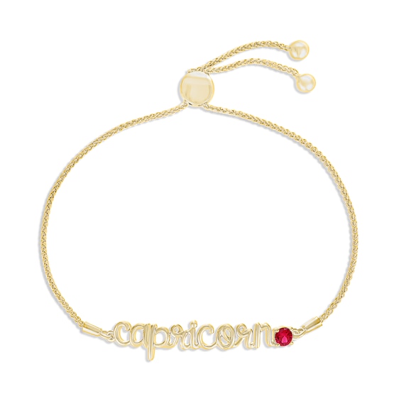 Lab-Created Ruby Zodiac Capricorn Bolo Bracelet 10K Yellow Gold 9.5"