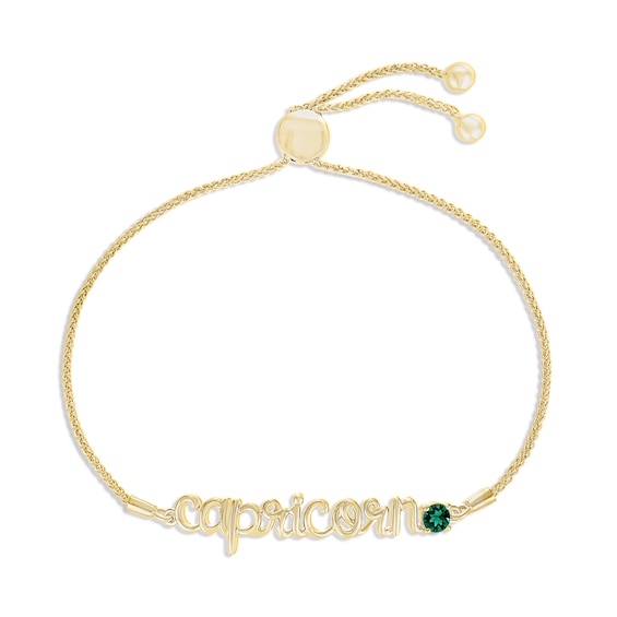 Lab-Created Emerald Zodiac Capricorn Bolo Bracelet 10K Yellow Gold 9.5"