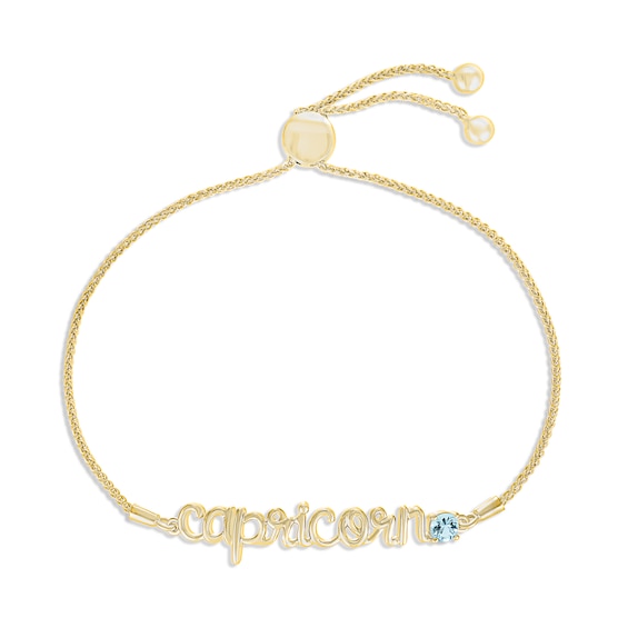 Aquamarine Zodiac Capricorn Bolo Bracelet 10K Yellow Gold 9.5"