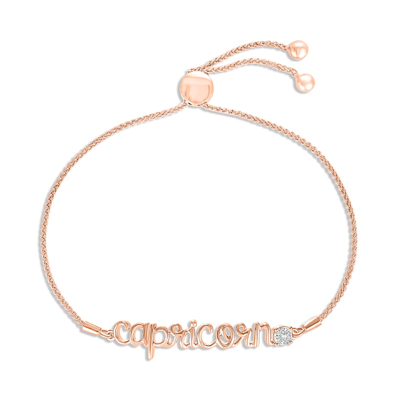 Main Image 1 of White Lab-Created Sapphire Zodiac Capricorn Bolo Bracelet 10K Rose Gold 9.5&quot;