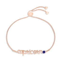 Blue Lab-Created Sapphire Zodiac Capricorn Bolo Bracelet 10K Rose Gold 9.5&quot;