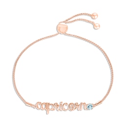 Aquamarine Zodiac Capricorn Bolo Bracelet 10K Rose Gold 9.5&quot;