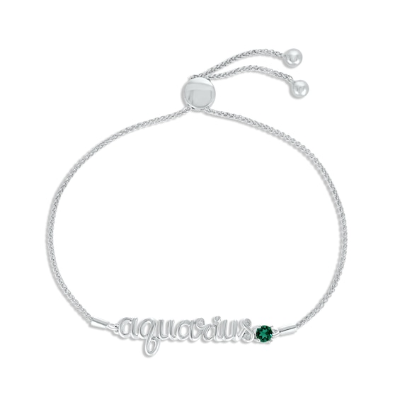 Lab-Created Emerald Zodiac Aquarius Bolo Bracelet Sterling Silver 9.5"