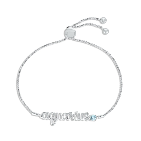 Aquamarine Zodiac Aquarius Bolo Bracelet Sterling Silver 9.5"