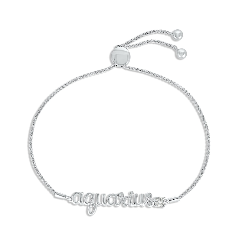 White Lab-Created Sapphire Zodiac Aquarius Bolo Bracelet 10K White Gold 9.5"